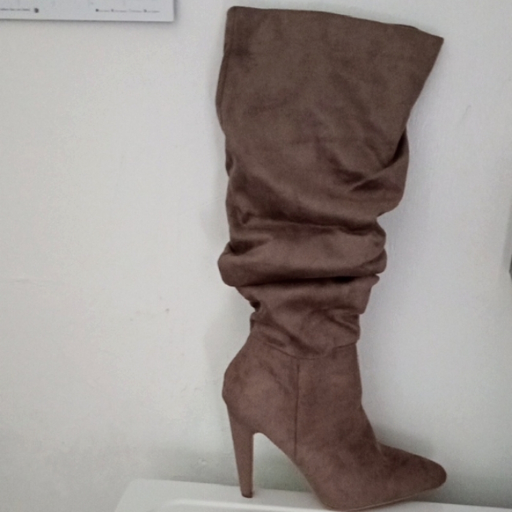 NEW Micro Suede Knee-High Boots Taupe Women